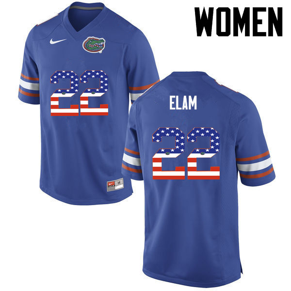 Women Florida Gators #22 Matt Elam College Football USA Flag Fashion Jerseys-Blue